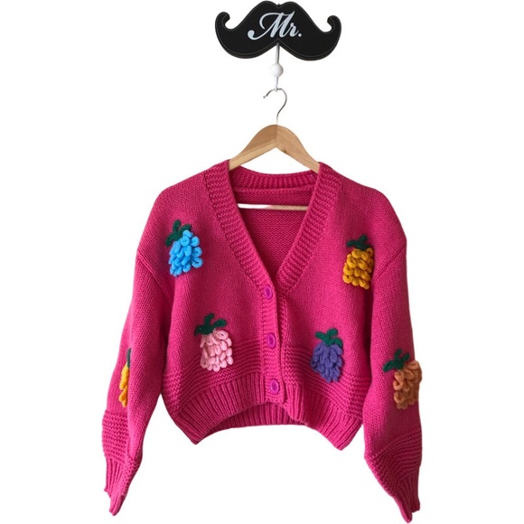 Sweaters - Hot Pink Lolita Cardigan Sweater Handmade One Size